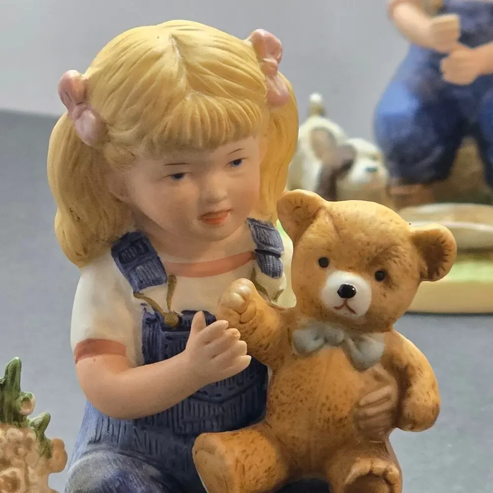 HOMCO Denim Days After Chores Boy Girl Figurines Pair #1504 Taiwan 1985